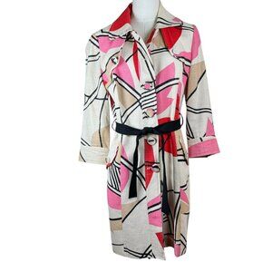 Alberto Makali Vintage 1990s Abstract Print Trench Coat Women’s Size 8